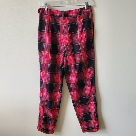 Topshop Womens Pink Tartan Plaid Hi Rise Pants Size 6 - Picture 2 of 6